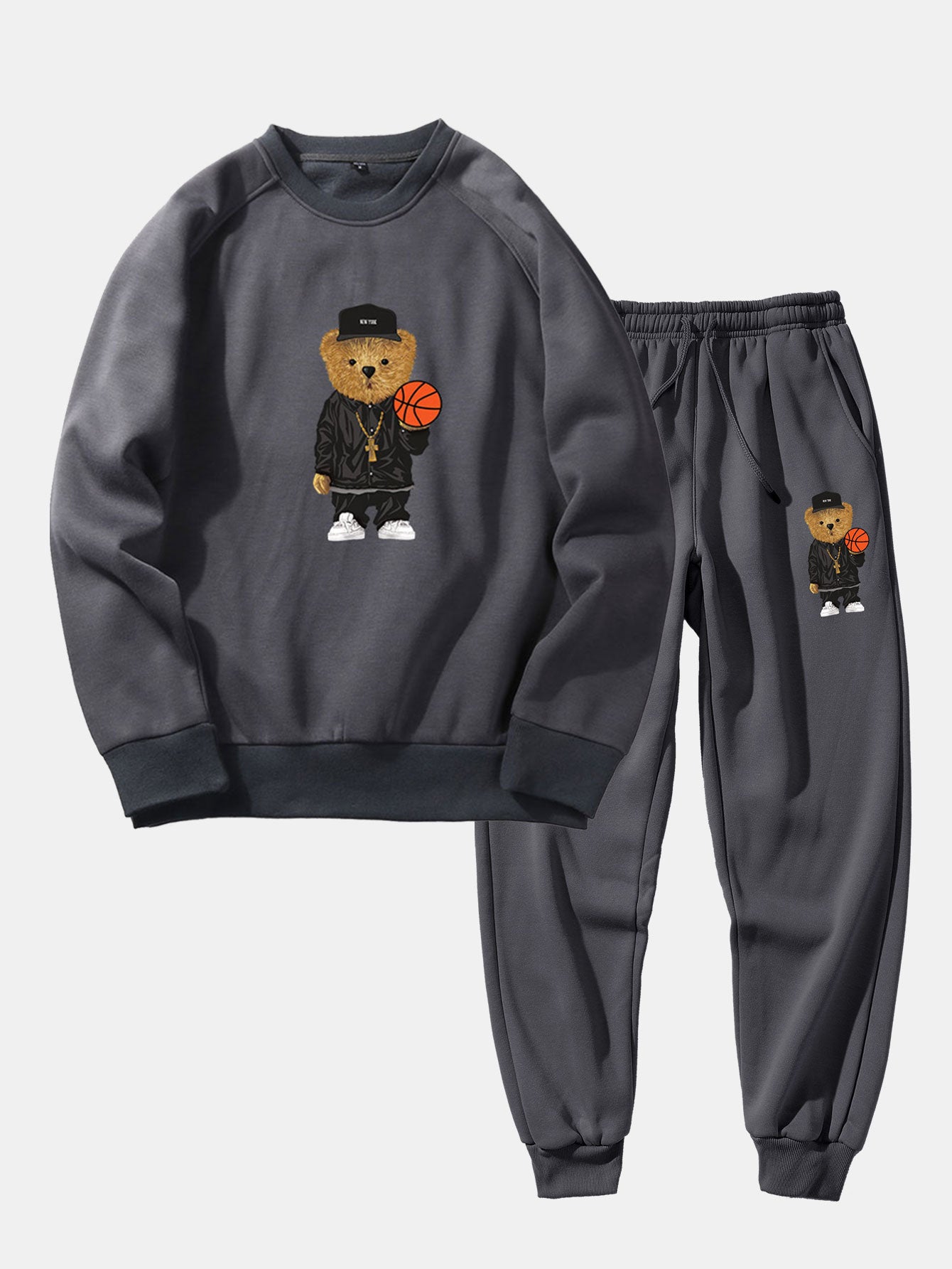 Basketball Bear Print Sweatshirt & Jogger Pants