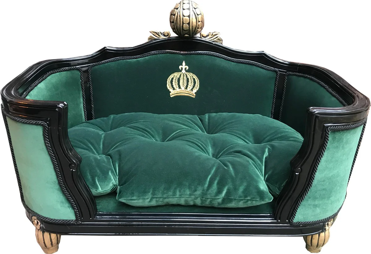 Pompöös by Casa Padrino cama barroca de lujo para perros y gatos de lujo verde oscuro / negro con corona dorada de Harald Glööckler