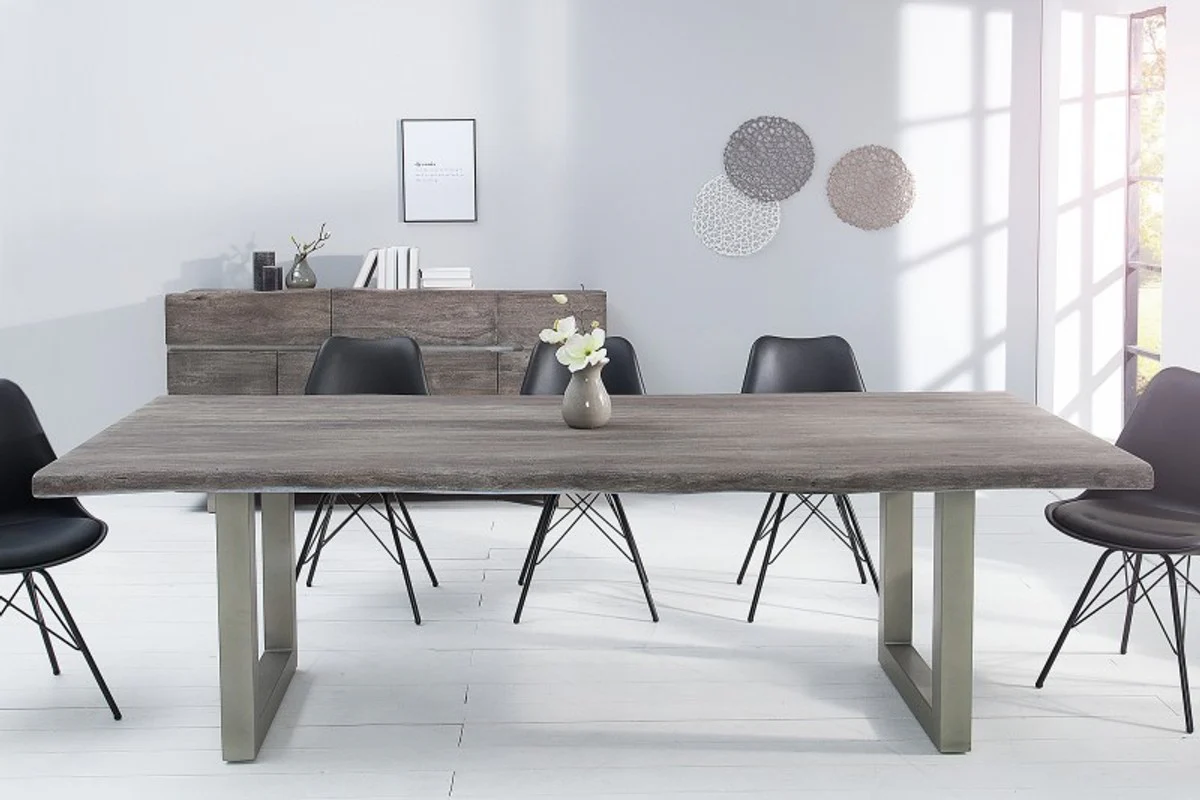 Casa Padrino Designer Mesa de comedor de madera maciza gris - Acacia - 200 x 100 x H.77 cm - Hecho de madera maciza de acacia