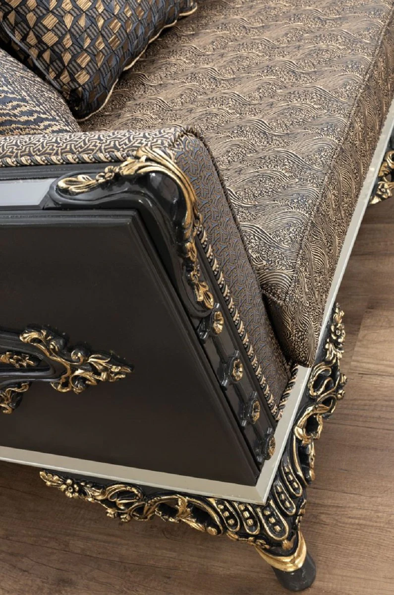 Casa Padrino sof¨¢ barroco de lujo azul / oro / gris / blanco / oro - Magn¨ªfico sof¨¢ de sal¨®n con patr¨®n elegante - Muebles de sal¨®n barrocos