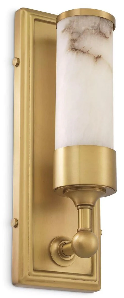 Casa Padrino lámpara de pared de lujo latón antiguo / alabastro 12,5 x 11,5 x A. 38 cm - Lámpara de pared con pantalla redonda de alabastro - Iluminación de lujo - Interior de lujo - Muebles de lujo