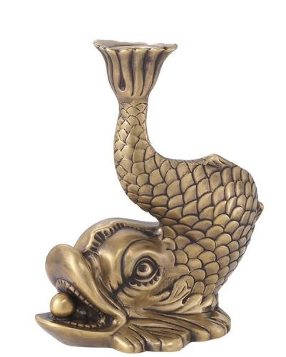 Casa Padrino Candelabro de Lujo Pez Carpa Koi Latón Vintage 17,5 x 12,5 x H. 20,5 cm - Portavela de Latón - Accesorios Decorativos