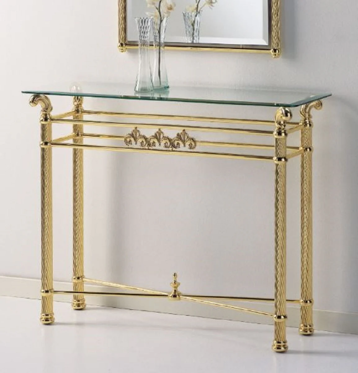 Casa Padrino consola de espejo de lat¨®n de lujo - Consola de lat¨®n de lujo con tapa de vidrio y espejo de pared - Muebles de lujo - Muebles de guardarropa - Calidad de Lujo - Hecho en Italia