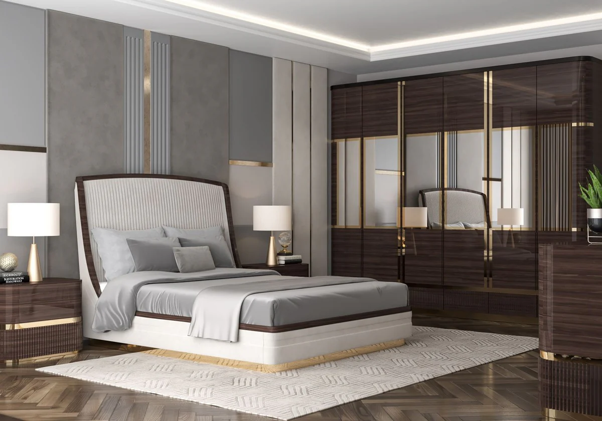 Casa Padrino armario de dormitorio de lujo marr¨®n oscuro / negro / oro - Armario con espejo con 6 puertas - Muebles de dormitorio - Muebles de hotel - Muebles de lujo - Interiores de lujo