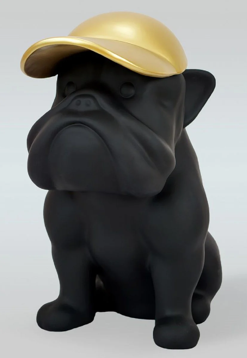 Casa Padrino escultura decorativa XXL de lujo perro bulldog negro mate / oro A. 100 cm - Figura decorativa grande - Decoraci¨®n de sal¨®n XXL - Decoraci¨®n de jard¨ªn XXL