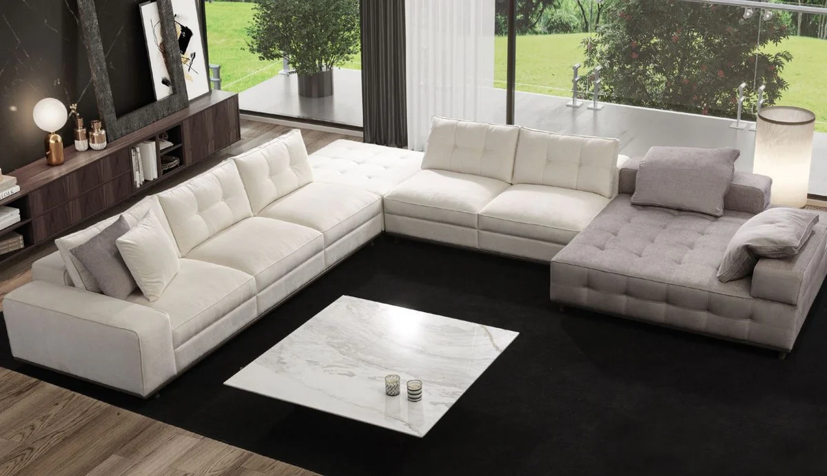 Casa Padrino mesa de centro de lujo blanco / negro 123 x 123 x A. 28,5 cm - Mesa de sal¨®n cuadrada con tapa de m¨¢rmol - Muebles de sal¨®n de lujo - Interiores de sal¨®n de lujo