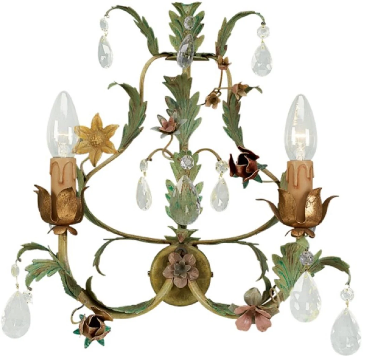 Casa Padrino lámpara de pared de cristal Art Nouveau de lujo rosas y flores verde / multicolor 35 x 16 x A. 38 cm - Apliques Barrocos y Art Nouveau