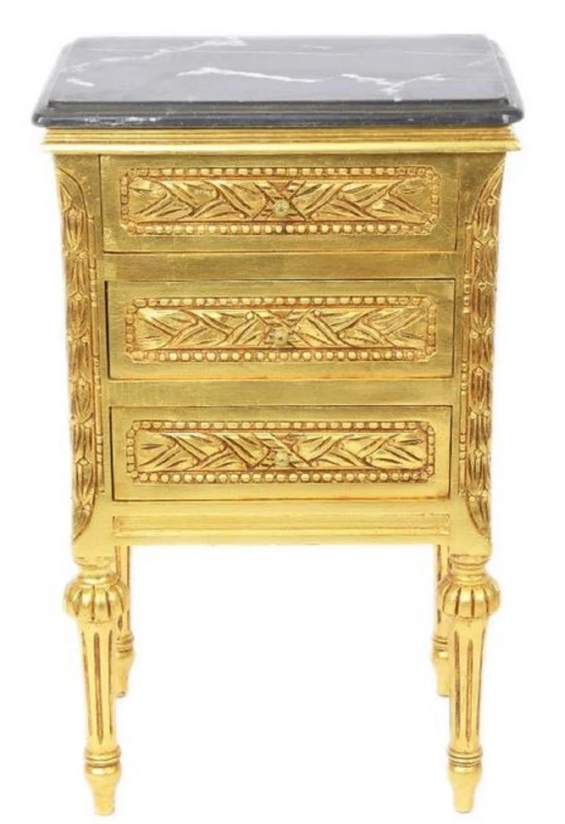 Casa Padrino mesa auxiliar barroco con 3 cajones y encimera de m¨¢rmol oro / negro 45 x 55 x H. 75 cm - Muebles Barrocos