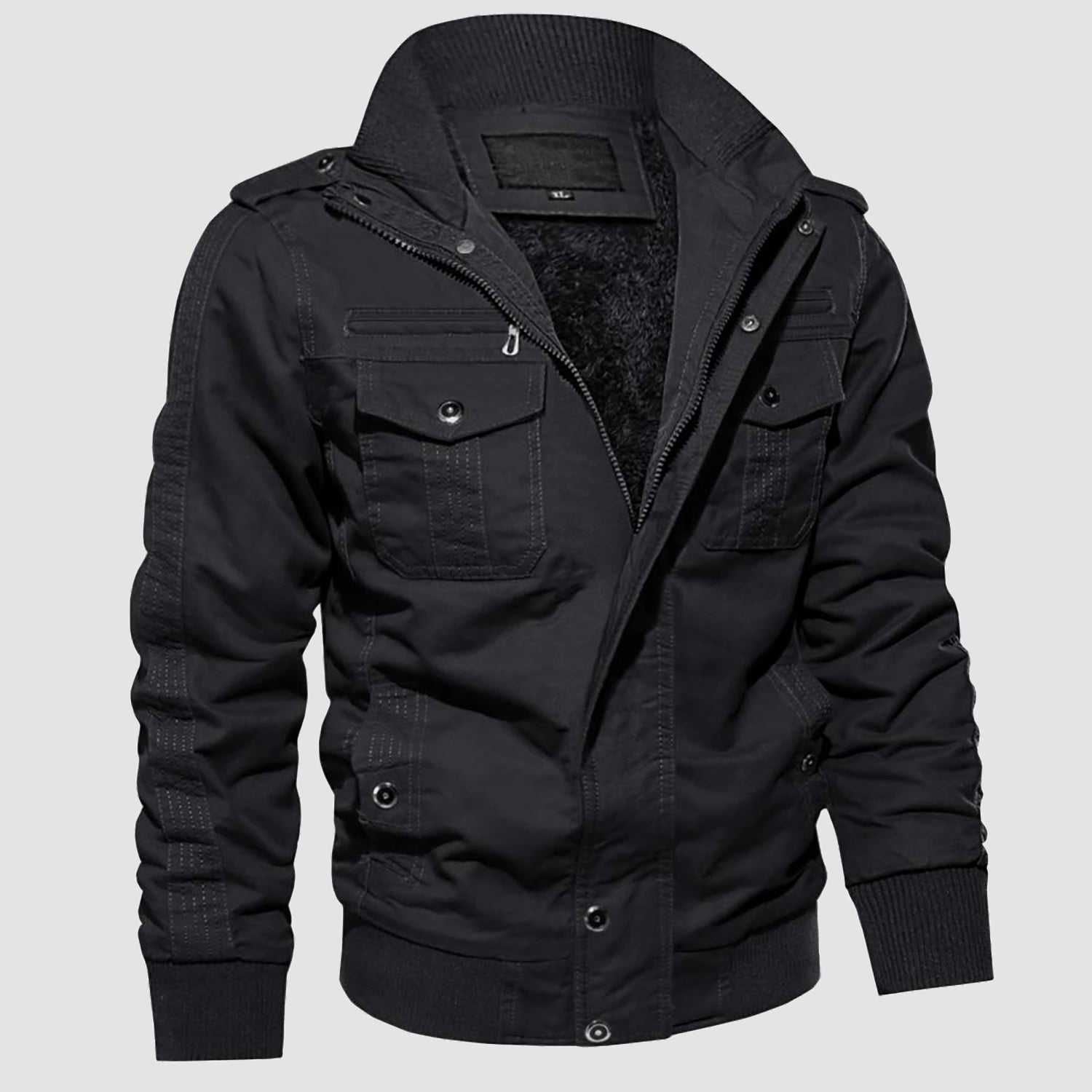 Men's Winter Cargo Jacket Military Pilot Coat Fleece Warm Stand Collar Tactical Jacket