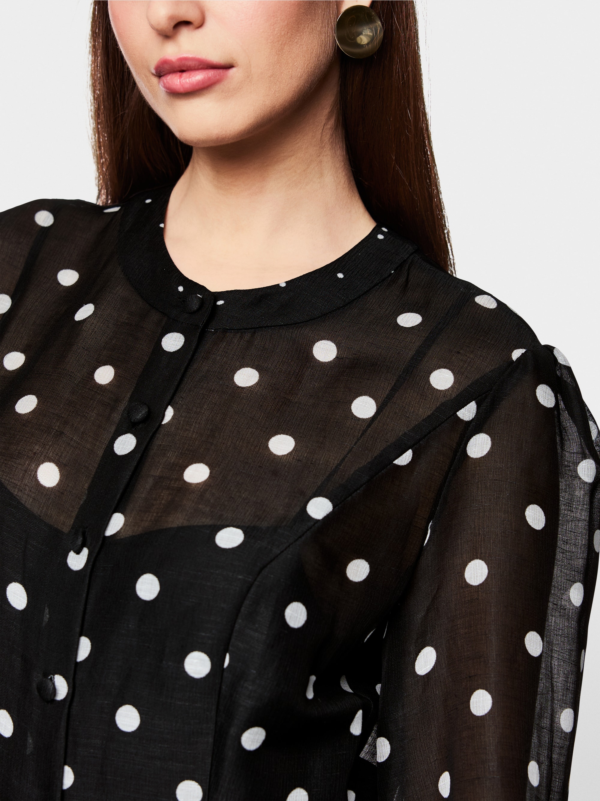 Marc-Cain Long silk and linen polka dot dress