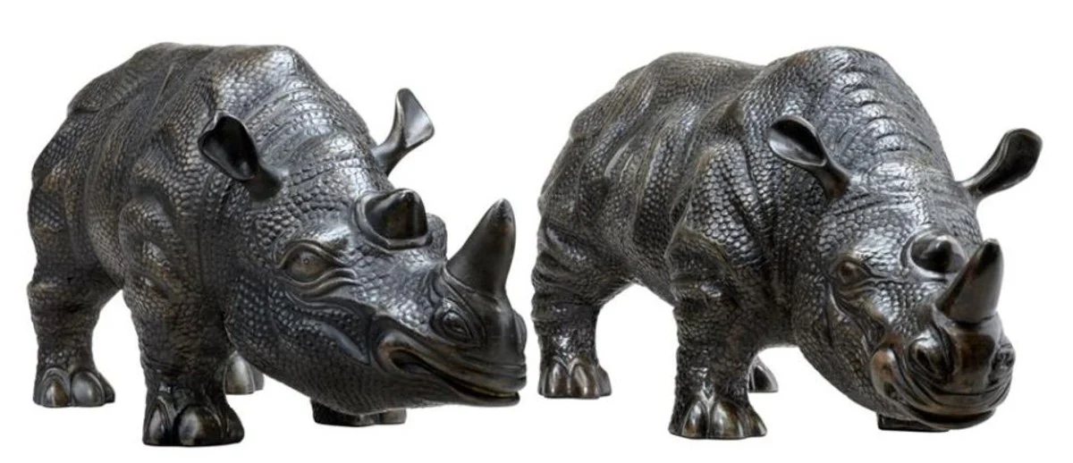 Figuras de bronce de lujo Casa Padrino juego de 2 rinocerontes 15 x 44,5 x 20 cm H. - clase y suntuosamente
