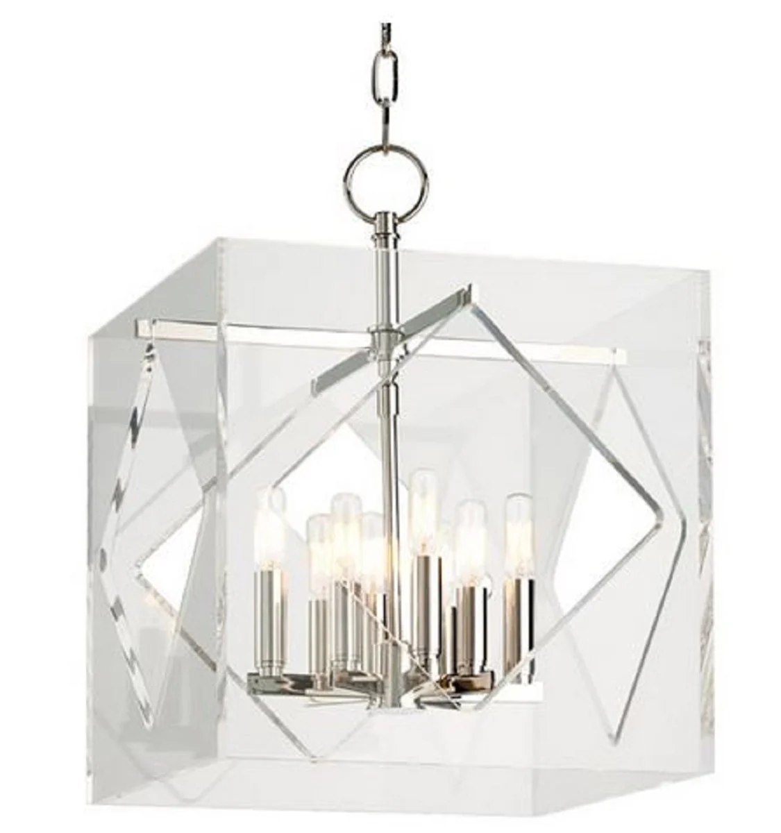 Casa Padrino lámpara colgante de lujo plata 40,7 x 40,7 x H. 54,6 cm - Lámpara Colgante en Forma de Cubo