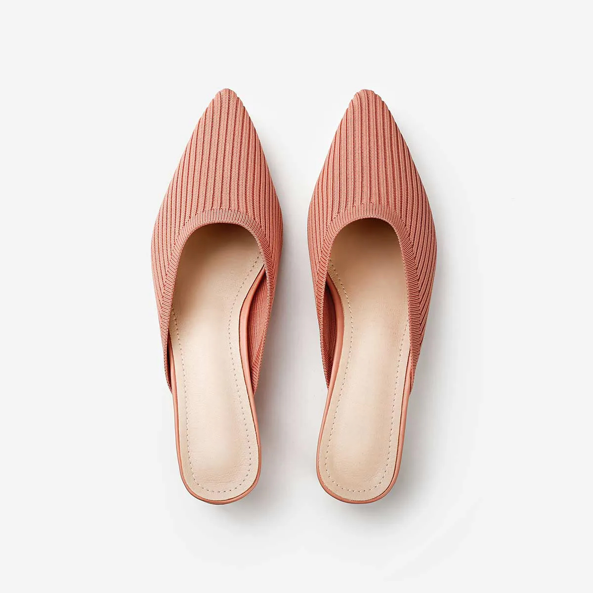 Pointed Toe Mules for Women Breathable Knit Slip-on Flat Shoes
