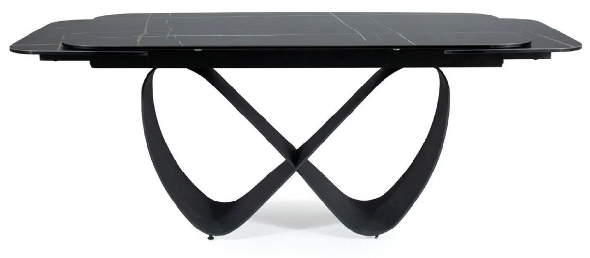 Casa Padrino mesa de comedor de lujo negro / negro mate 160-240 x 95 x A. 76 cm - Mesa de cocina extensible con tablero de cer¨¢mica de vidrio templado - Muebles de comedor de lujo