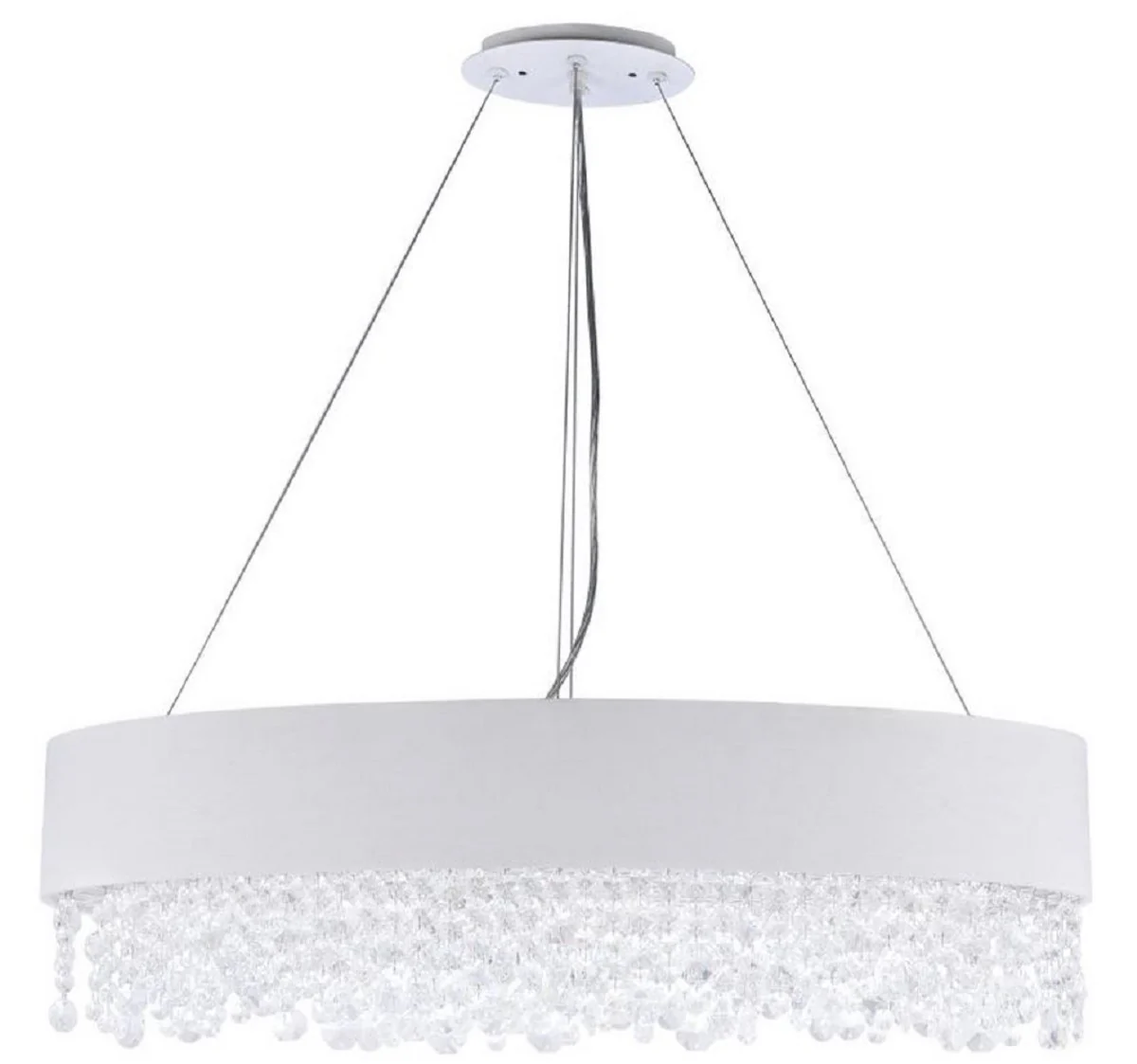 Casa Padrino lámpara colgante plata / blanco 72 x 27 x H. 21 cm - Lámpara Ovalada Excepcional con Marco de Metal y Cubierta de Tela