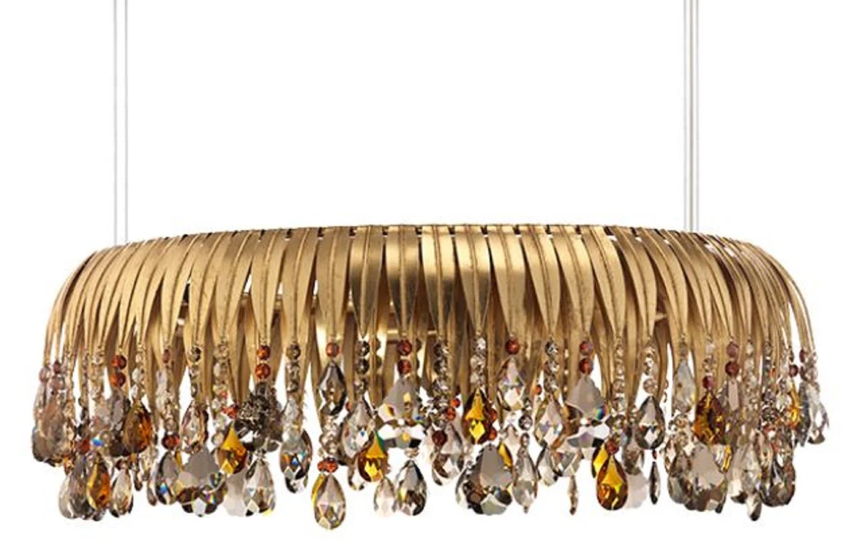 Casa Padrino araña de luces de lujo oro / multicolor Ø 75 x A. 27 cm - Araña de luces redonda de metal con cristal Swarovski - Calidad de Lujo