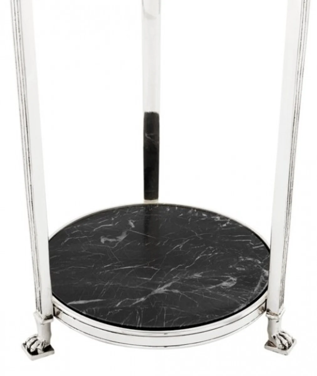 Casa Padrino luxury Baroque Side Table Round Solid Antique Silver with marple plate 71 x 25 cm - Table