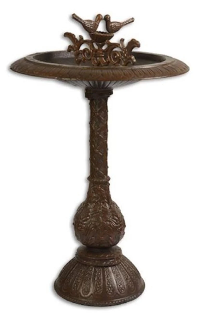 Casa Padrino baño para pájaros Art Nouveau con 2 pájaros decorativos marrón A. 77,5 cm - Baño para pájaros de hierro fundido - Accesorios de decoración de jardín y patio
