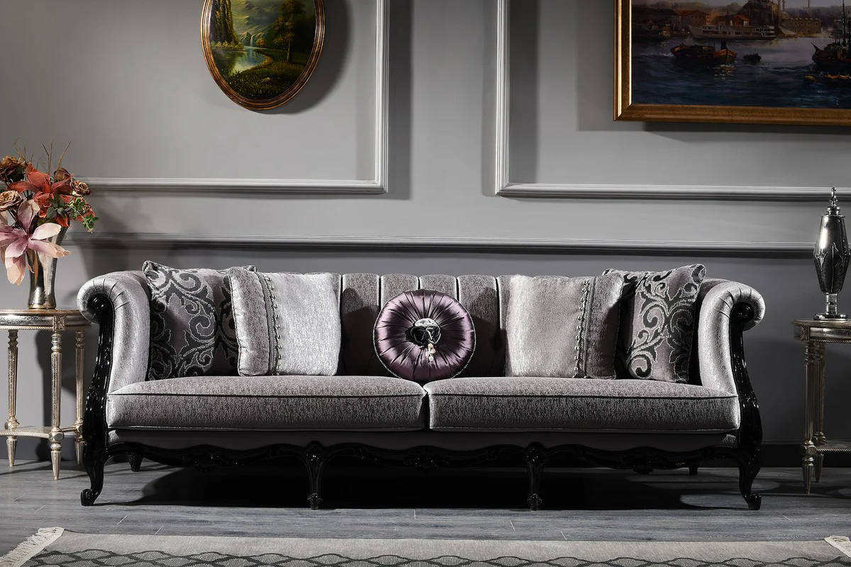 Casa Padrino Conjunto de Sala de Estar Barroco de Lujo - 2 Sof¨¢s y 2 Sillones y 1 Mesa de Centro - Muebles de Sala de Estilo Barroco - Noble y Adornado - Calidad de Lujo - Hecho en Italia