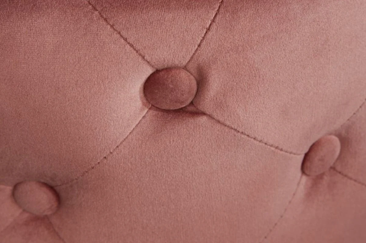 Casa Padrino Taburete Chesterfield de Terciopelo Rosa Antiguo / Oro ? 36 x H. 40 cm - Taburete Redondo - Muebles Chesterfield