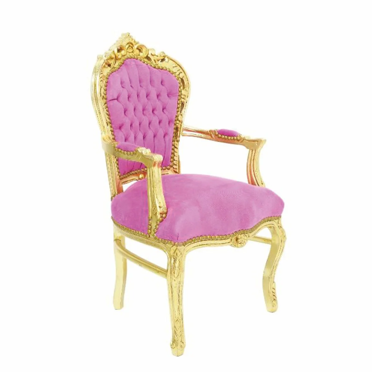 Casa Padrino Silla de Comedor Barroco de Terciopelo con Reposabrazos Rosa / Oro - Muebles Barrocos
