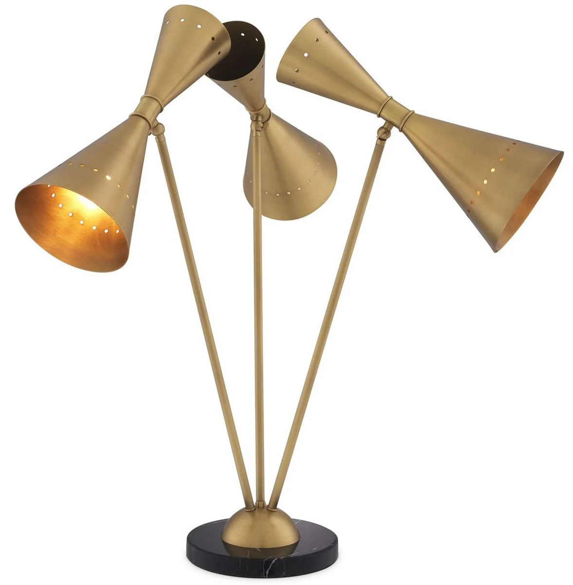 Casa Padrino lámpara de mesa de lujo latón antiguo / negro 72 x 72 x A. 86 cm - Lámpara de escritorio con 3 pantallas de metal ajustables y base de mármol - Luces de Lujo