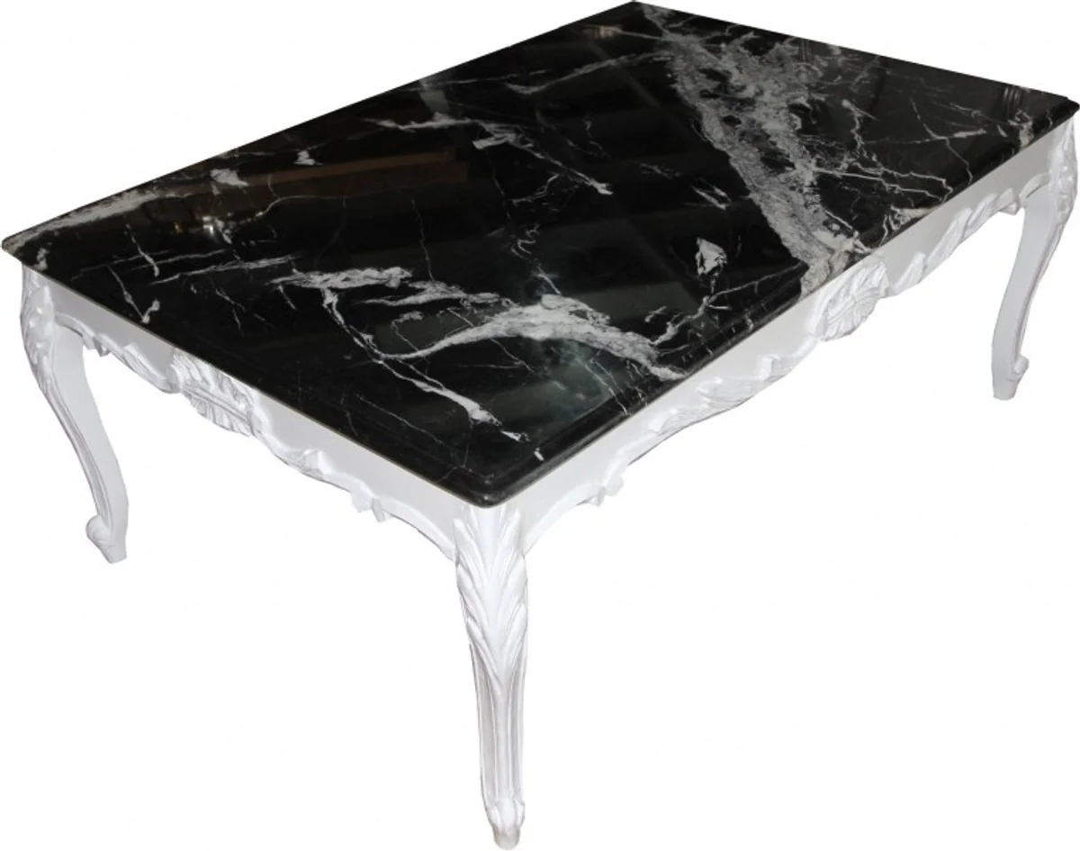 Casa Padrino Baroque coffee table white with marble top 120 x 80 cm - Limited Edition