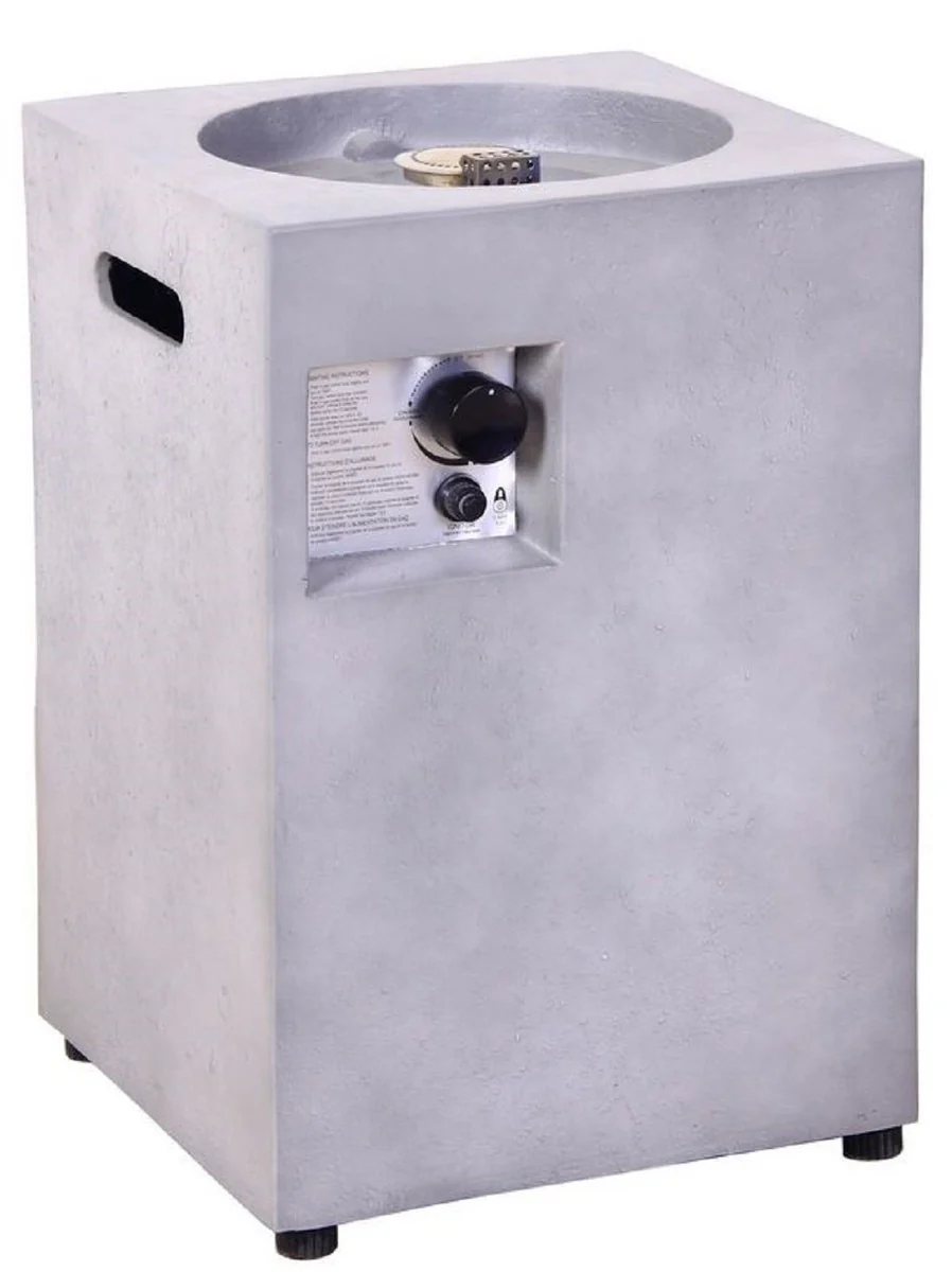 Casa Padrino chimenea de gas de resina de lujo gris 41 x 41 x A. 60 cm - Chimenea exterior de pie con aspecto de hormig¨®n - Chimenea de jard¨ªn - Chimenea de patio - Chimenea de balc¨®n