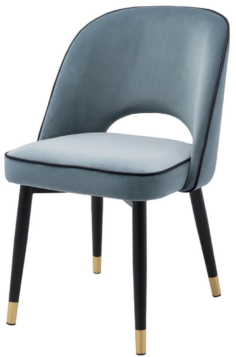 Casa Padrino conjunto de sillas de comedor de lujo azul / negro / lat¨®n 53 x 56 x A. 84 cm - Sillas de comedor con terciopelo fino - Muebles de comedor