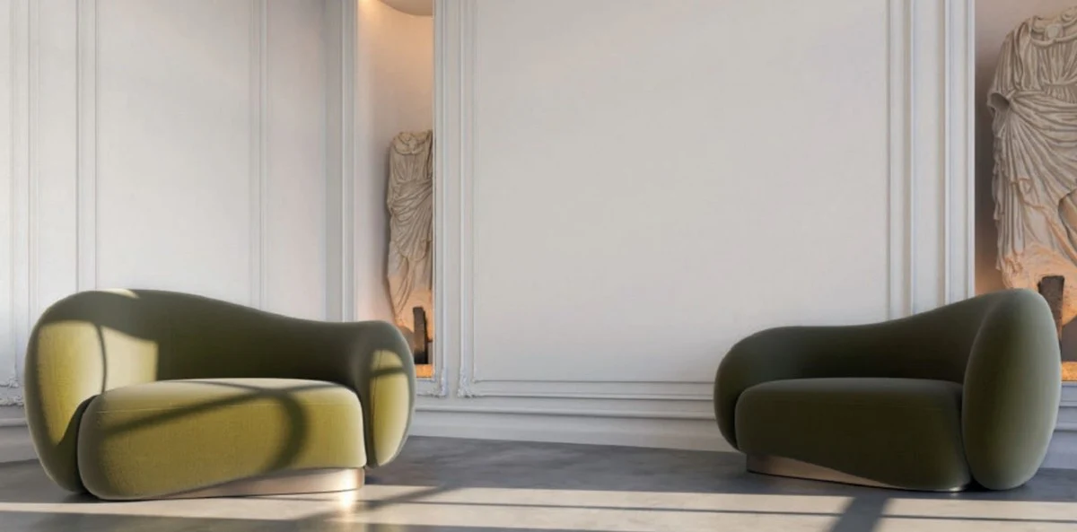 Casa Padrino sill¨®n de terciopelo de lujo lado izquierdo verde / lat¨®n 110 x 105 x A. 78 cm - Sill¨®n de sal¨®n - Sill¨®n de hotel - Muebles de sal¨®n - Muebles de hotel - Muebles de lujo