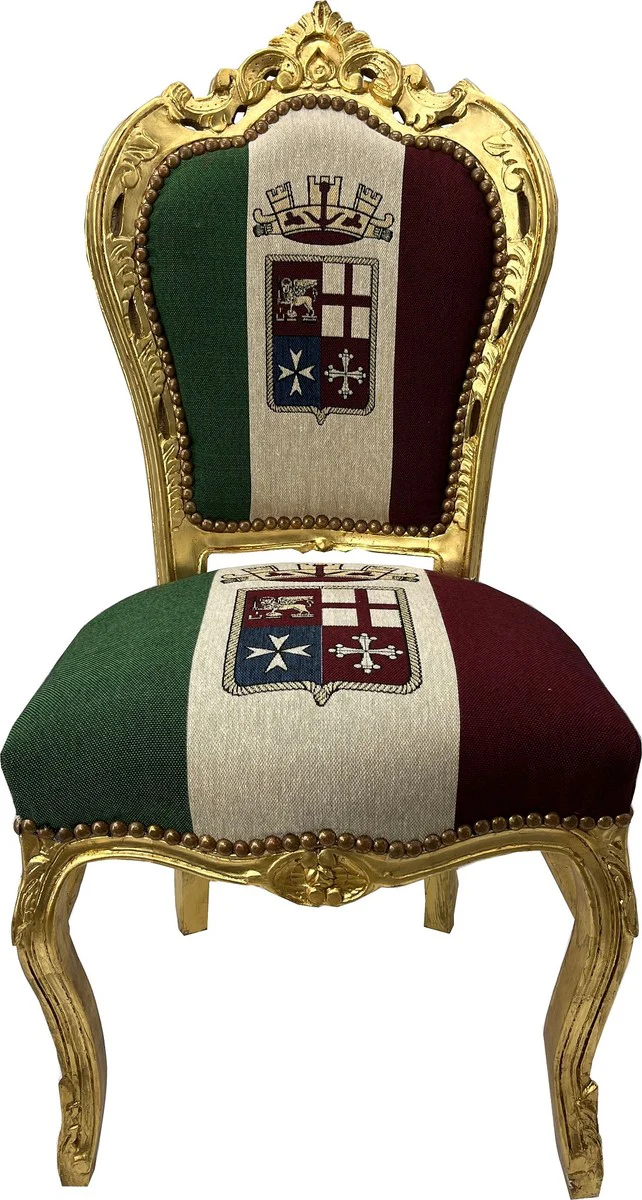 Casa Padrino silla de comedor barroco italia / oro - Silla de estilo antiguo hecha a mano con bandera italiana - Muebles de comedor en estilo barroco - Muebles barrocos