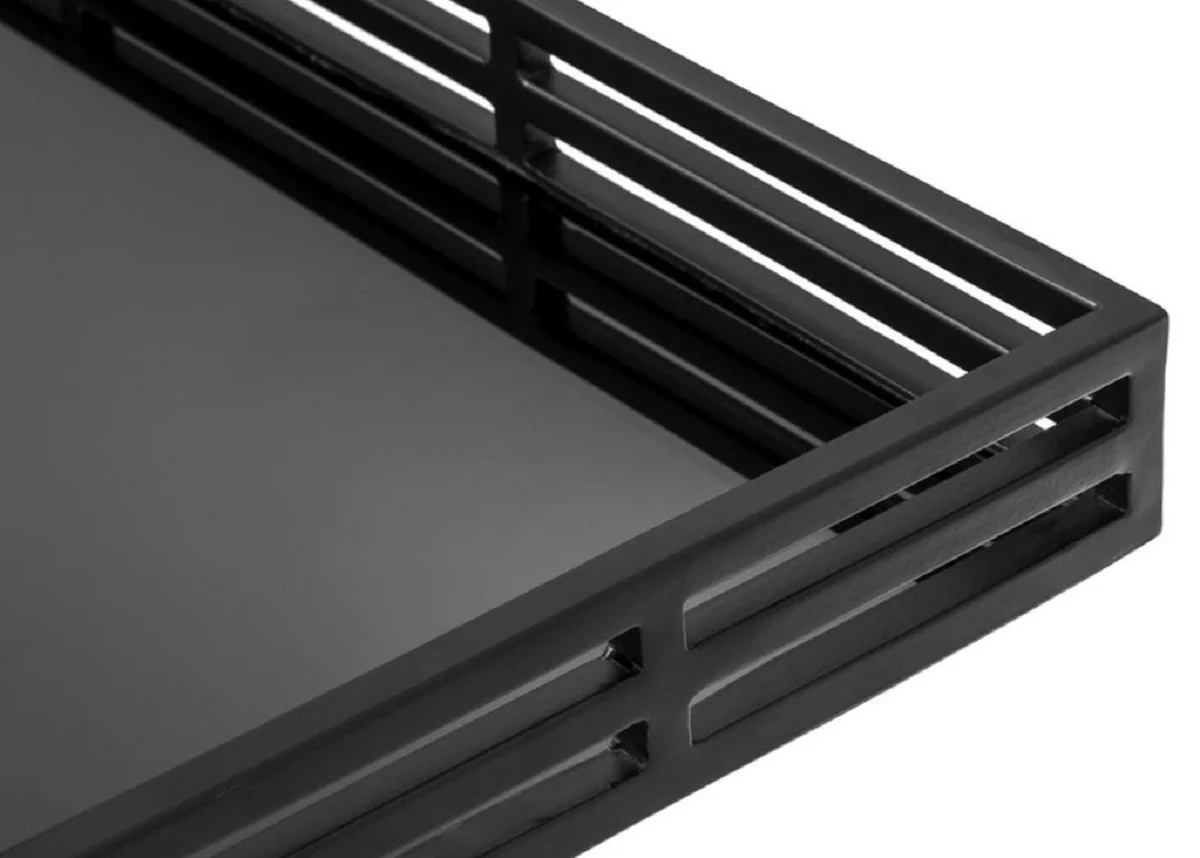 Casa Padrino bandeja de servicio de lujo negro mate / negro 56 x 36 x H. 5 cm - Bandeja de Acero Inoxidable con Espejo Negro