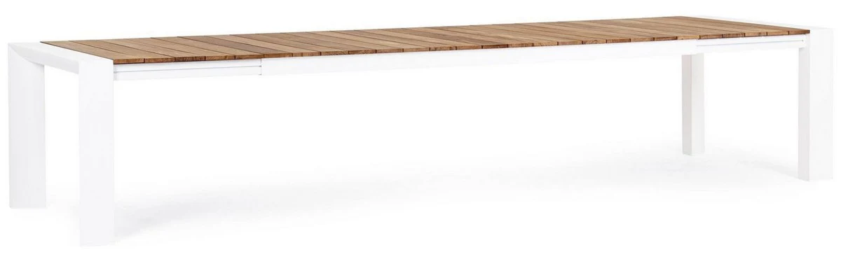 Casa Padrino mesa de jard¨ªn de lujo natural / blanco 253-384 x 110 x A. 75 cm - Mesa de comedor de jard¨ªn extensible con tablero de teca y patas de aluminio - Muebles de jard¨ªn y terraza de lujo