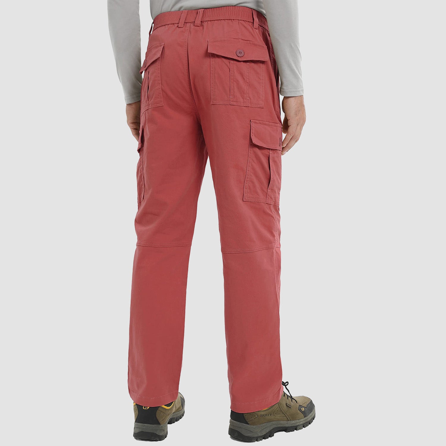 Men's Outdoor Cargo Pants Straight Fit with 6 Pockets Elastic Waist Fishing Travel Work Pants