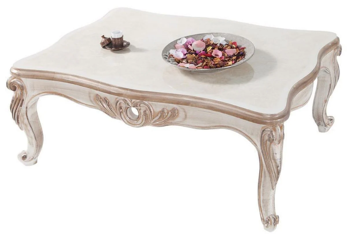 Casa Padrino mesa de centro barroco de lujo blanco / bronce antiguo 122 x 82 x A. 46 cm - Mesa de Sal¨®n de Madera Maciza en Estilo Barroco