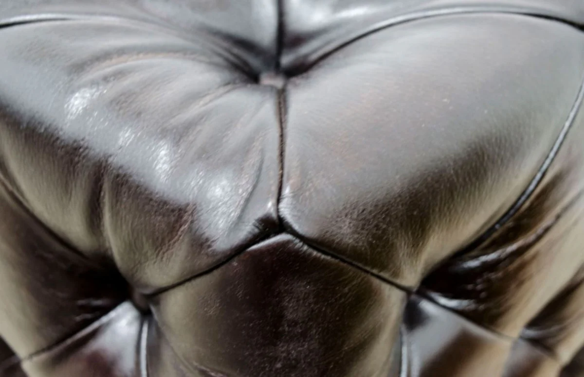 Casa Padrino lujoso Chesterfield taburete de piede cuero genuino yeso rojo 144 x 64 x H. 46 cm - Muebles de Lujo