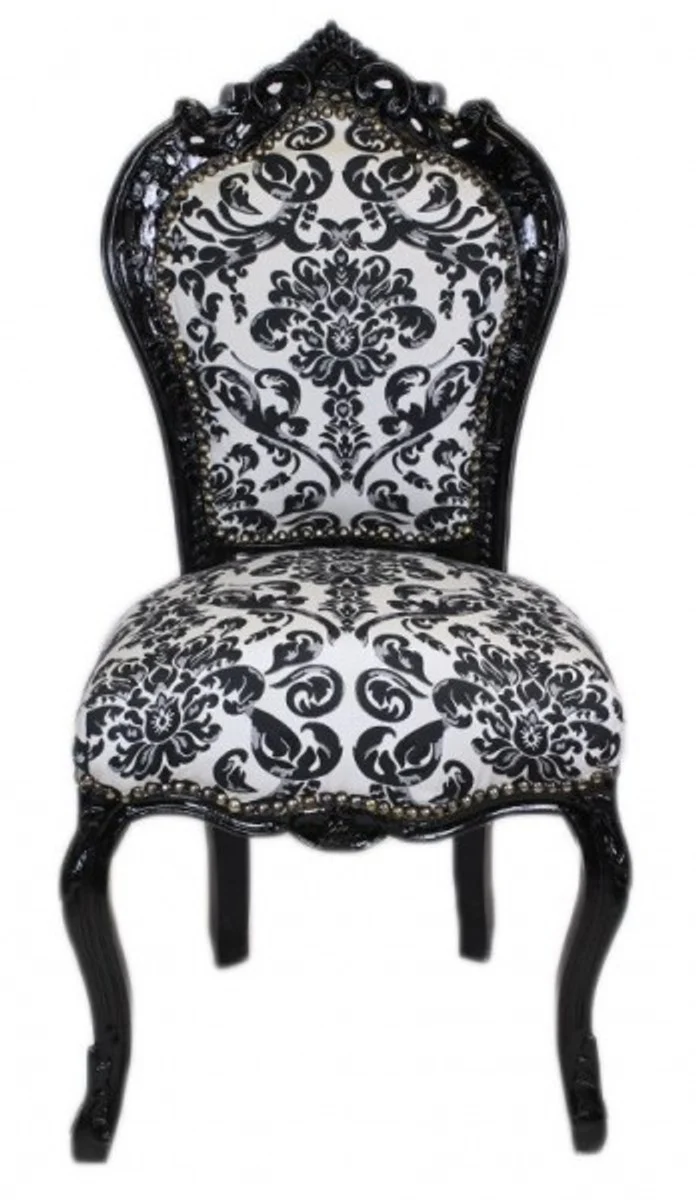 Casa Padrino barroco Silla Cena estampado de flores negro muebles de estilo antiguo / blanco