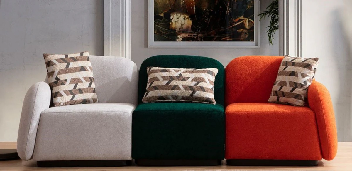 Casa Padrino sof¨¢ de lujo de 3 plazas gris / verde / naranja / negro 275 x 60 x A. 77 cm - Sof¨¢ de sal¨®n modular de 3 piezas - Sof¨¢ de hotel - Muebles de sal¨®n - Muebles de hotel - Muebles de lujo