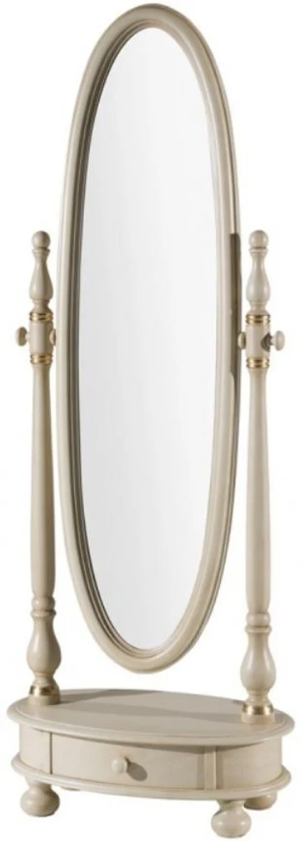 Casa Padrino espejo de pie barroco de lujo marfil / oro 62 x 37 x A. 169 cm - Espejo de dormitorio ovalado con caj¨®n - Calidad de Lujo - Hecho en Italia