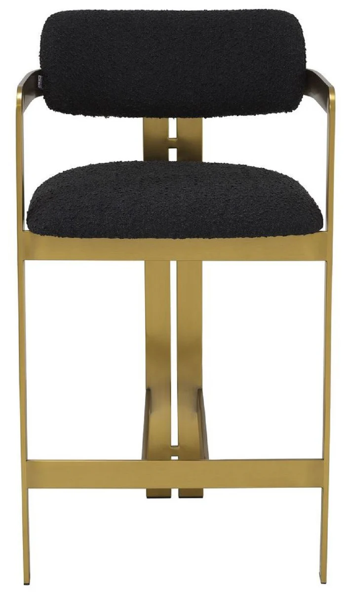 Casa Padrino silla de bar de lujo negro / lat¨®n 53 x 44,5 x A. 97 cm - Taburete de bar acolchado de acero inoxidable - Muebles de bar de lujo