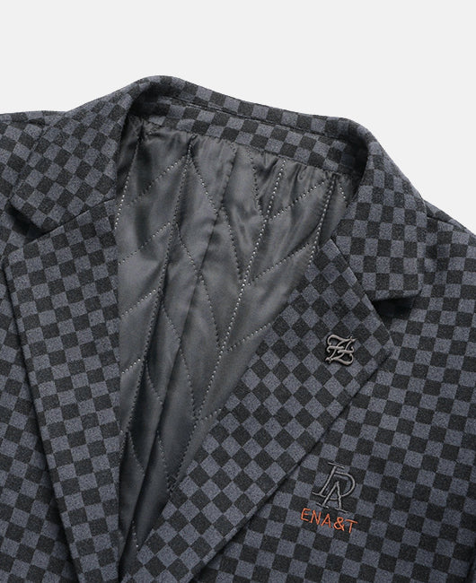 Basic Lapel Neck Checkerboard Double Button Blazer