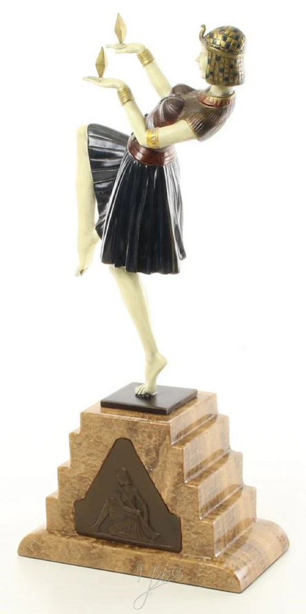 Casa Padrino figura de bronce de lujo egipcia bailarín multicolor / beige 17 x 9 x H. 37 cm - Escultura Decorativa en Bronce con Pedestal