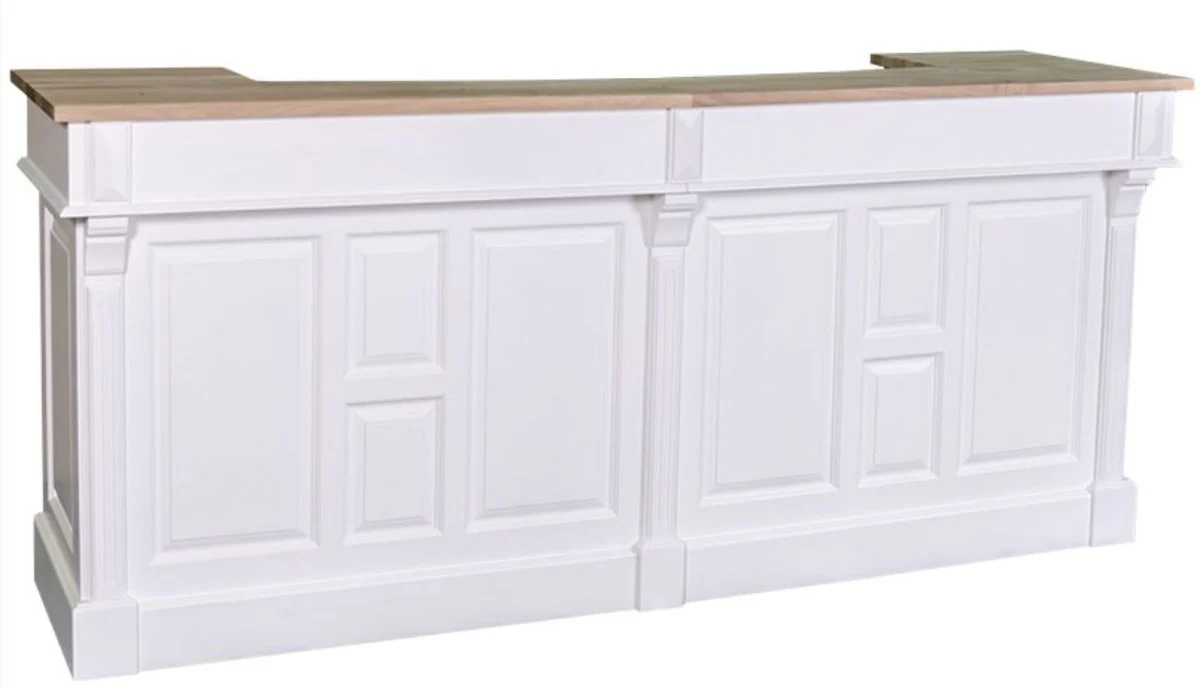 Casa Padrino barra de bar de estilo country blanco / natural 240 x 65 x H.107 cm - Barra de Bar de Madera Maciza con 2 Cajones - Muebles de Estilo Country