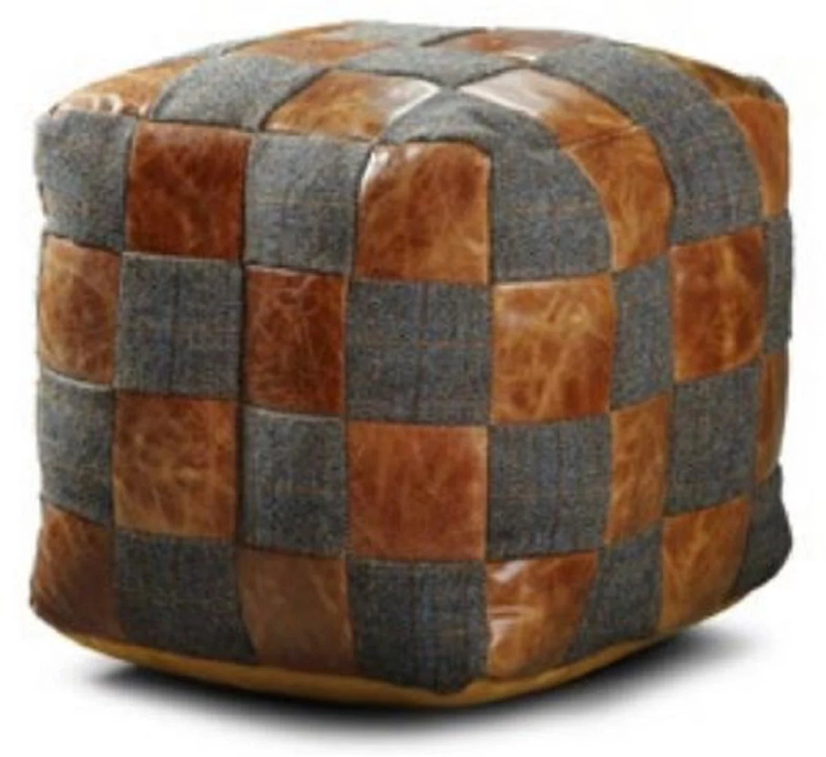 Casa Padrino taburete de cuero de lujo gris / marr¨®n 45 x 45 x A. 45 cm - Taburete en forma de cubo con cuero genuino - Reposapi¨¦s - Muebles de sal¨®n