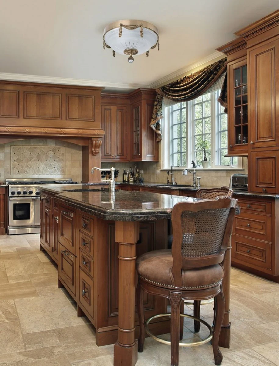 Casa Padrino lámpara de techo de cristal barroco de lujo latón patinado / blanco Ø 30 x A. 20 cm - Lámpara de techo redonda de salón de estilo barroco - Luces barrocos - Muebles barrocos