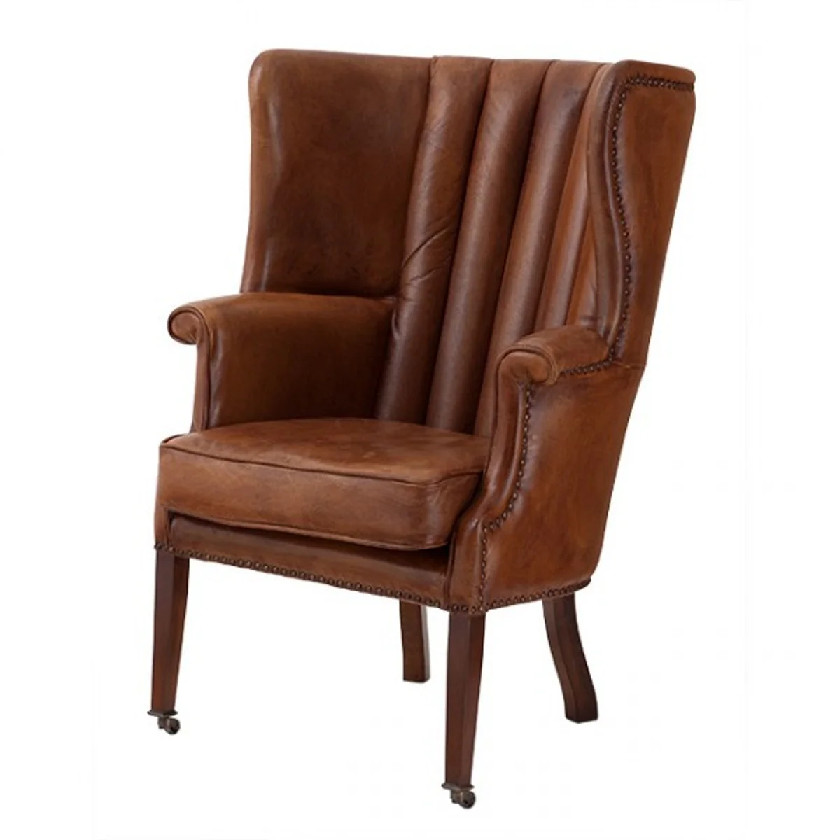 Luxury leather wing chair Elegance vintage Chesterfield Brown - Chair with genuine leather