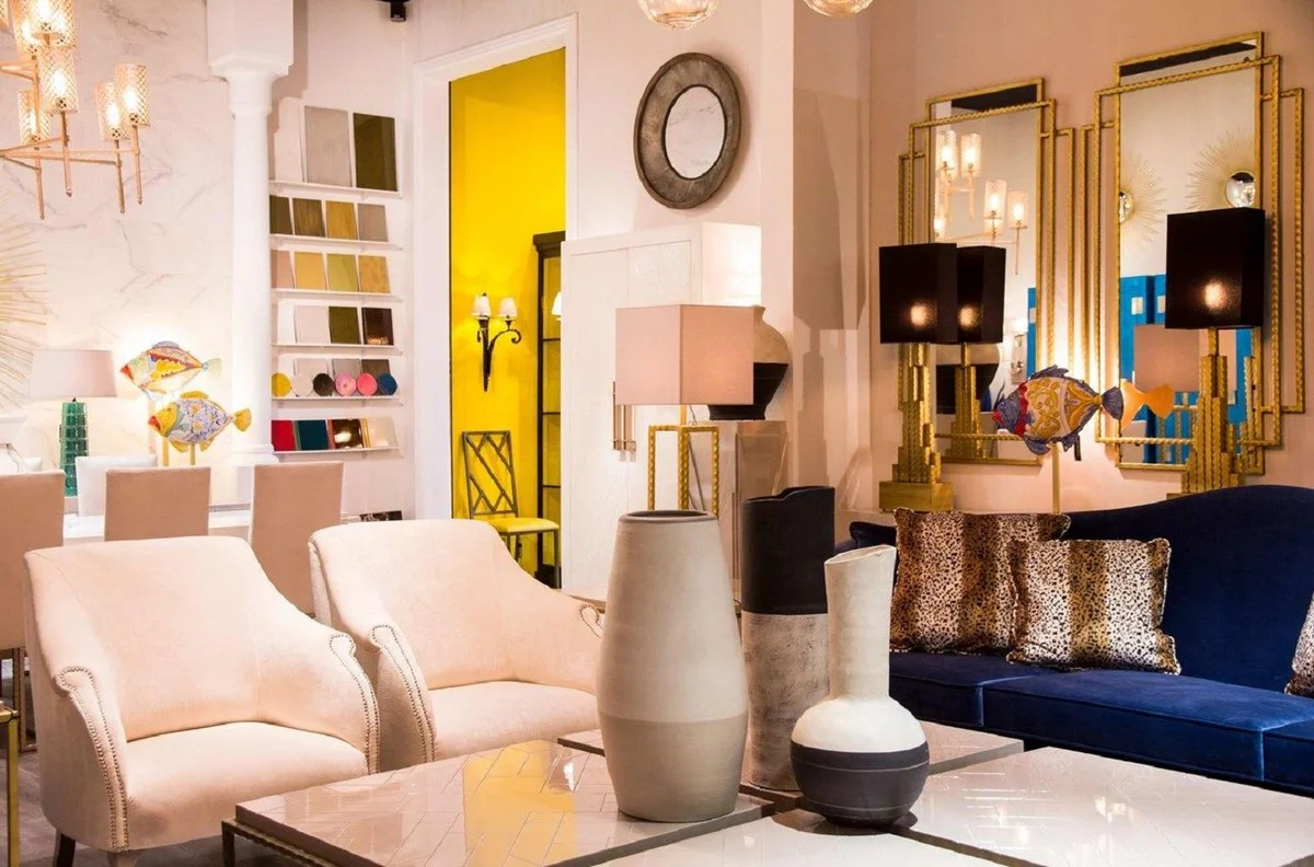 Casa Padrino sill¨®n Art Deco de lujo crema / gris 85 x 85 x A. 88 cm - Sill¨®n de sal¨®n - Sill¨®n de hotel - Muebles de sal¨®n - Muebles de hotel - Muebles Art Deco de Lujo