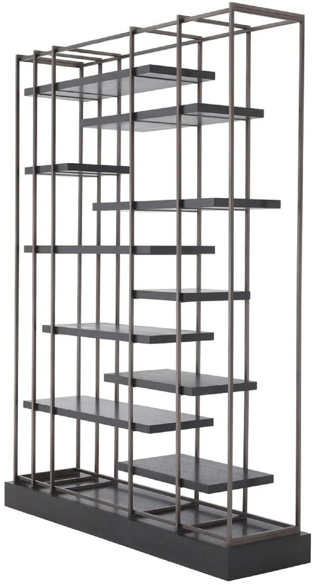 Casa Padrino armario de estanter¨ªa de lujo negro / bronce 166 x 45 x A. 222 cm - Armario de Libros - Armario de Sal¨®n - Armario de Oficina