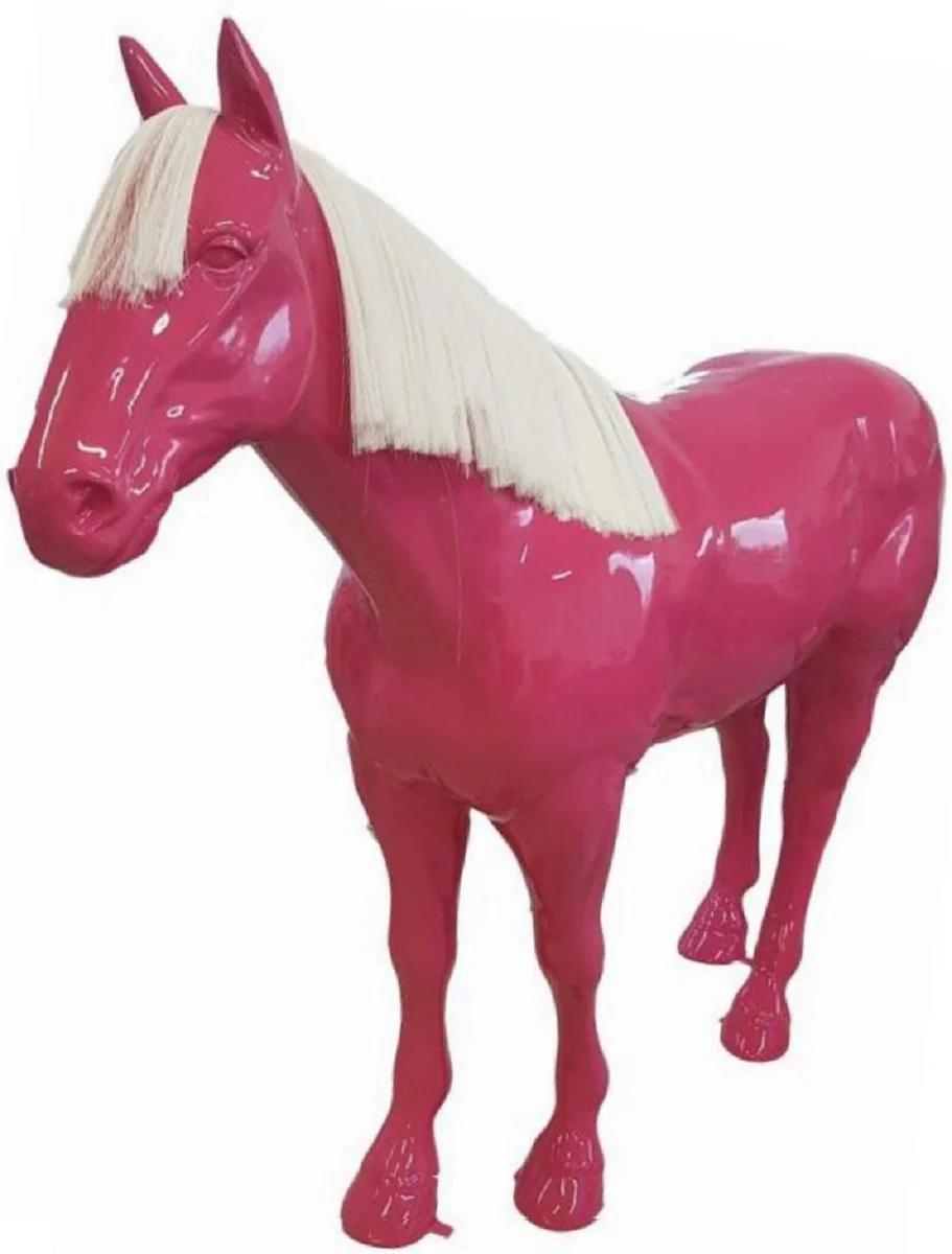Casa Padrino escultura decorativa de lujo caballo rosa / blanco 240 x A. 190 cm - Escultura de jardín enorme - Escultura de tamaño natural - Escultura decorativa XXL - Figura decorativa XXL