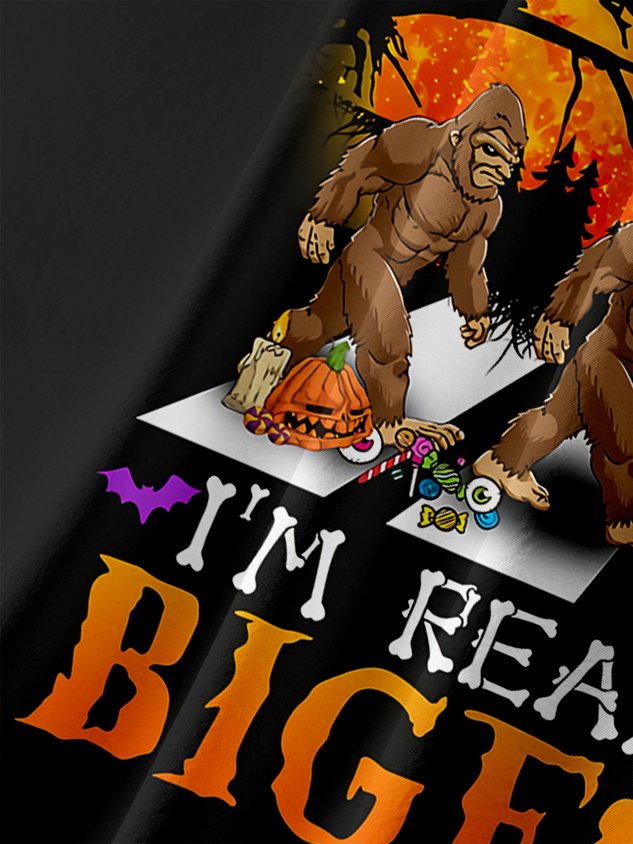 Halloween Bigfoot Chest Pocket Short Sleeve Casual Shirt